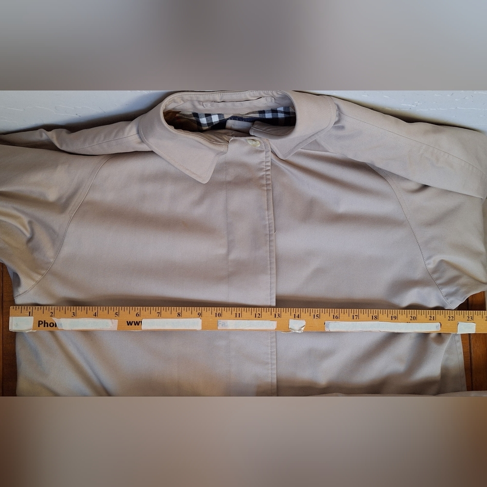 Vintage 80s Burberry Trench Coat Belted Mid Long Nova Check Single COA Womens 12 - Picture 13 of 16